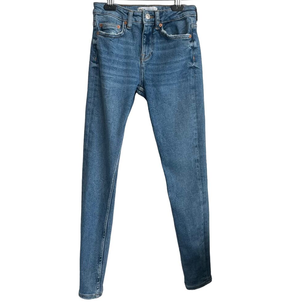 Zara Women Jeans 2 Blue Skinny Leg Mid Rise Minimalistic Sustainable Casual‎ Y2K
